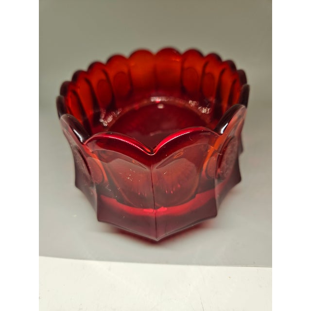 1970s Vintage Fostoria Ruby Red Coin Glass Scalloped Oval Bowl 9" For Sale - Image 5 of 6