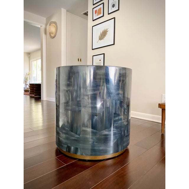 Gray Tall Sleek Black Faux Horn Inlay Modern Round Side Accent Table Boyd by Made Goods For Sale - Image 8 of 8