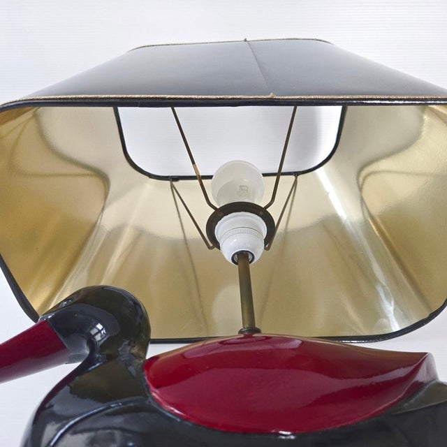 Vintage Italian Duck Table Lamp in Black and Burgundy Lacquered Wood, 1970s For Sale - Image 10 of 16