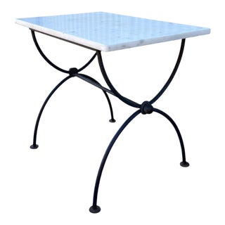 1 of 2 Mid Century Modern Wrought Iron & Marble Top Side Table For Sale
