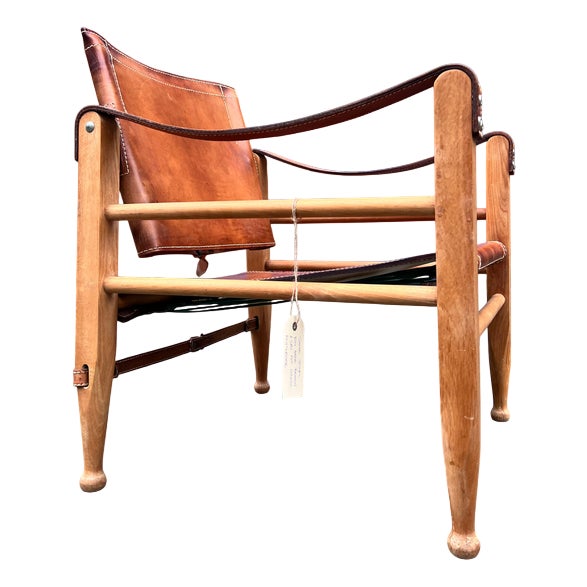 Safari Armchair with Cognac-Colored Leather Upholstery from Aage Bruun & Søn For Sale