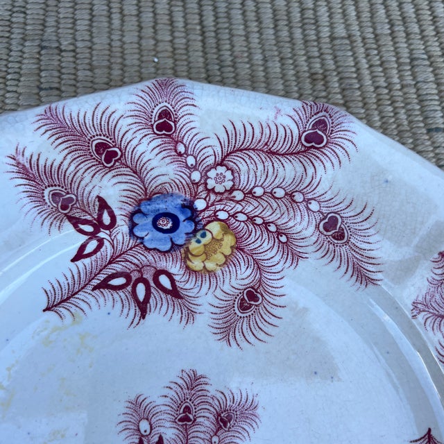 Ceramic A Nice Antique Staffordshire "Feather" Pattern Red Transfer Decorated Plate, Circa 1830's For Sale - Image 7 of 12