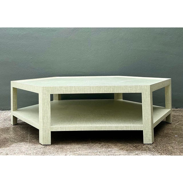 Vintage Thiabaut Hexagon Coffee Table in Windward Sisal Grey For Sale In West Palm - Image 6 of 12