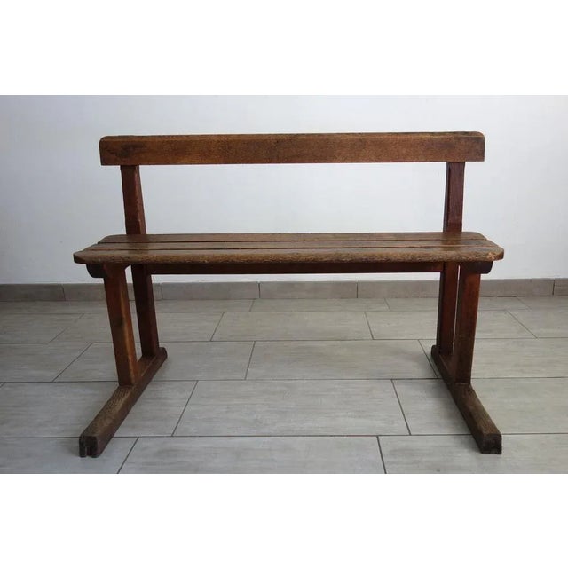 Brown Rustic School Bench, 1950s For Sale - Image 8 of 9