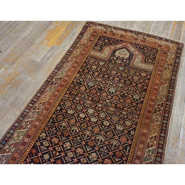 Tribal 1890s Brown Geometric Antique Caucasian Shirvan Islamic Prayer Rug 3' X 5' Knotted Wool Carpet For Sale - Image 3 of 9