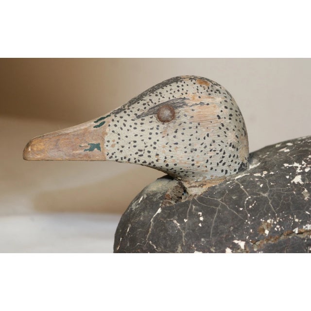 Folk Art Antique Hand Carved Wood Folk Art Usable Black Duck Decoy Bird Sculpture Unique For Sale - Image 3 of 9