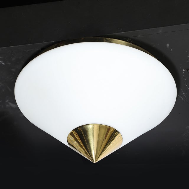 Mid-Century Frosted Glass Conical Flush-Mounts W/ Brass Fittings by Limburg For Sale - Image 10 of 14