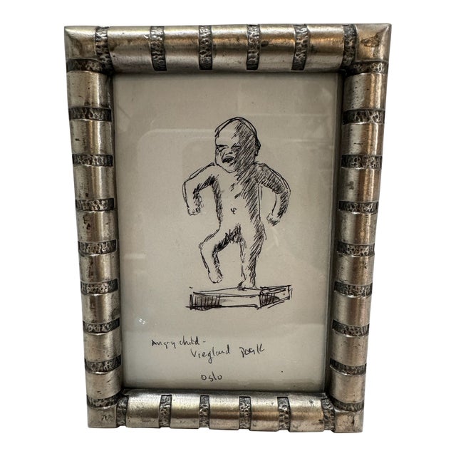 Vintage Ink Drawing After Gustav Vigeland Sinnataggen Angry Child Oslo Norway Framed For Sale