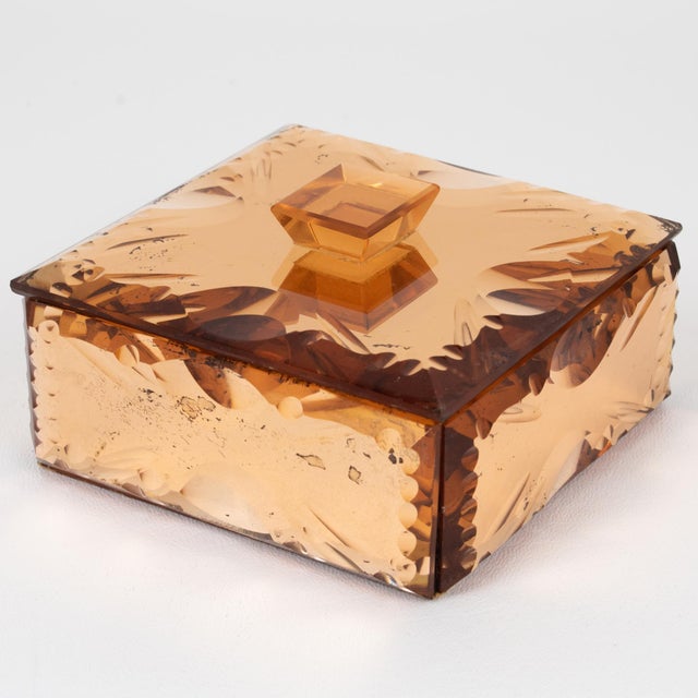 Pink Peach Mirrored Glass Decorative Box, France 1940s For Sale In Atlanta - Image 6 of 12