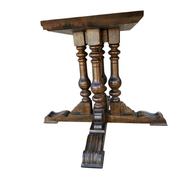 1980s 1980s Ethan Allan Charter Oak Jacobean Dining Room Pedestal Table For Sale - Image 5 of 14