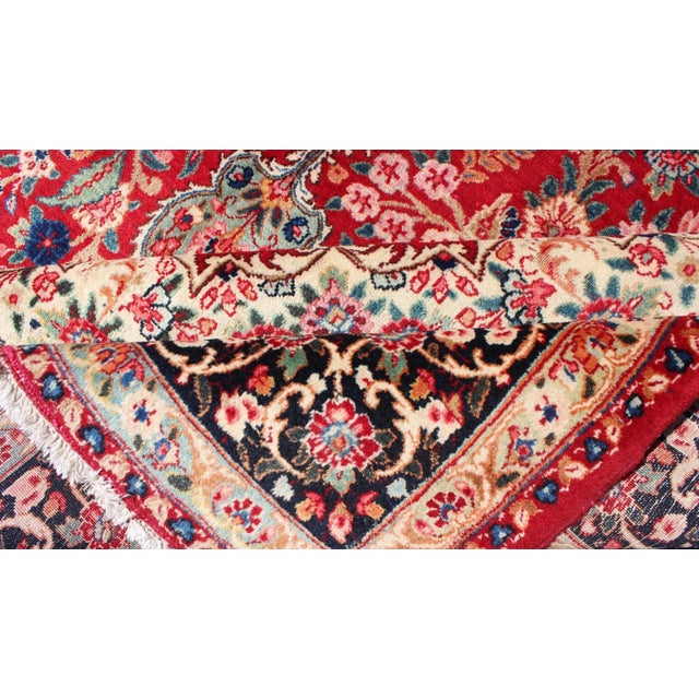 Vintage Mashad Rug With Floral Medallion Design in Red and Cream For Sale - Image 10 of 11