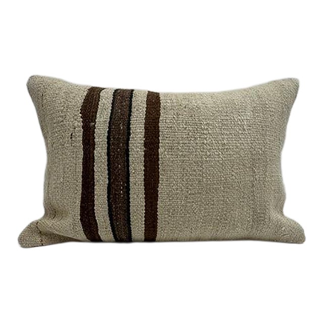 Turkish Hemp Pillow Cushion Natural Beige Brown Pillow Cushion Cover 16" x 24" For Sale