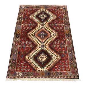 Yalameh Rug 3'5'' X 5' Red Wool Vintage Tribal Hand-Knotted Oriental Carpet