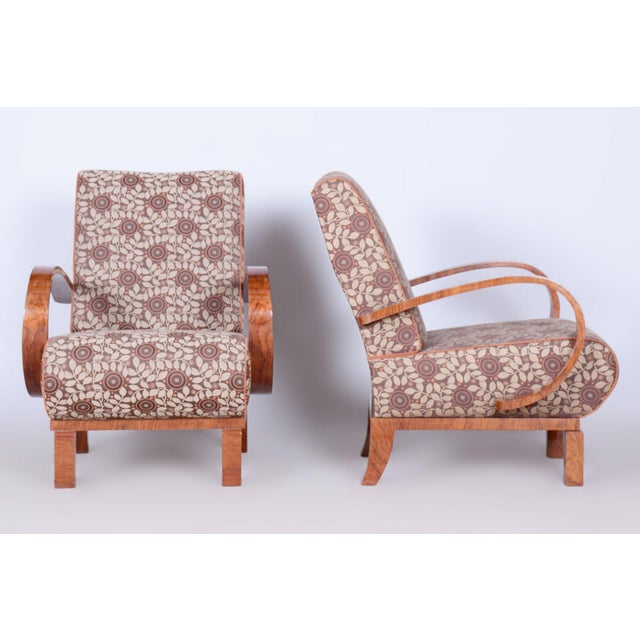 Art Deco Czech High Gloss Armchairs with Backhausen Fabric, 1920s, Set of 2 For Sale - Image 3 of 11