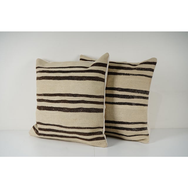Mid-Century Modern Striped Kilim Pillow Cover - A Pair For Sale - Image 3 of 4