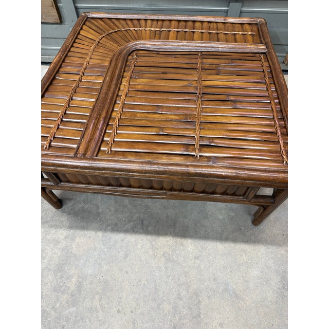 Brown 1970s Bamboo Rising Sun Square Coffee Table For Sale - Image 8 of 12