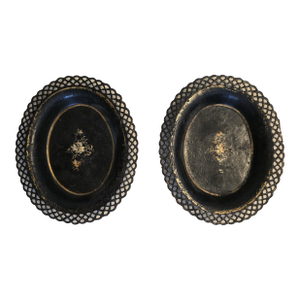 Pair of Antique Pierced Toleware Trays With Gilt Decoration
