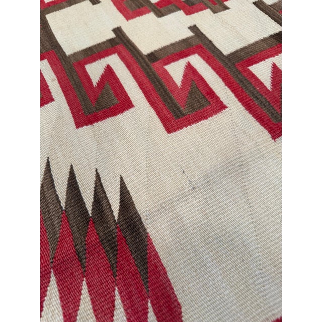 Authentic 1920 Navajo Rug Handwoven Wool Geometric Medallion Design, Red & Ivory For Sale - Image 9 of 18
