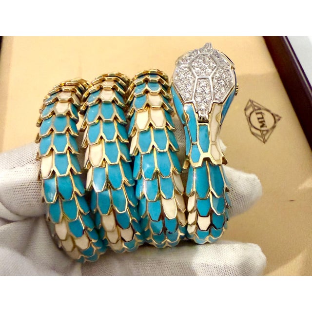 SNAKE COLLECTION , Turquoise & White SNAKE BRACELET , Diamonds, 18K & Sterling For Sale - Image 10 of 18
