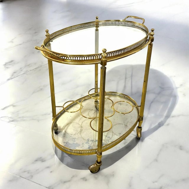 Vintage French Brass Bar Cart from Maison Baguès For Sale - Image 6 of 11
