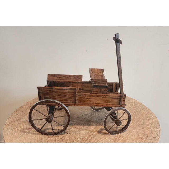 Vintage Hand Crafted Decorative Oak Pull Toy Wagon For Sale - Image 9 of 9