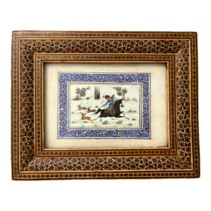 Mid 20th Century Original Persian Miniature Painting in Handcrafted Mosaic Frame