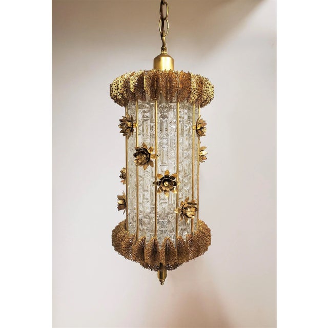 Original 1960's Glass and Gilt Steel Lantern With Flowers For Sale In New York - Image 6 of 13