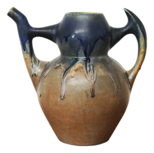 French Glazed Blue and Brown Stoneware Pitcher attributed to Gilbert Méténier, 1930s