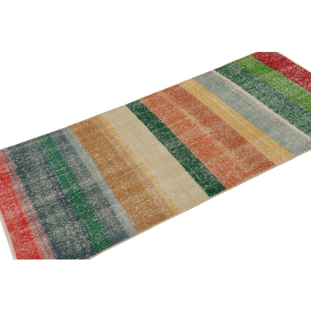 Rug & Kilim Vintage Zeki Müren Runner in Polychromatic Geometric Stripes, From Rug & Kilim For Sale - Image 4 of 8