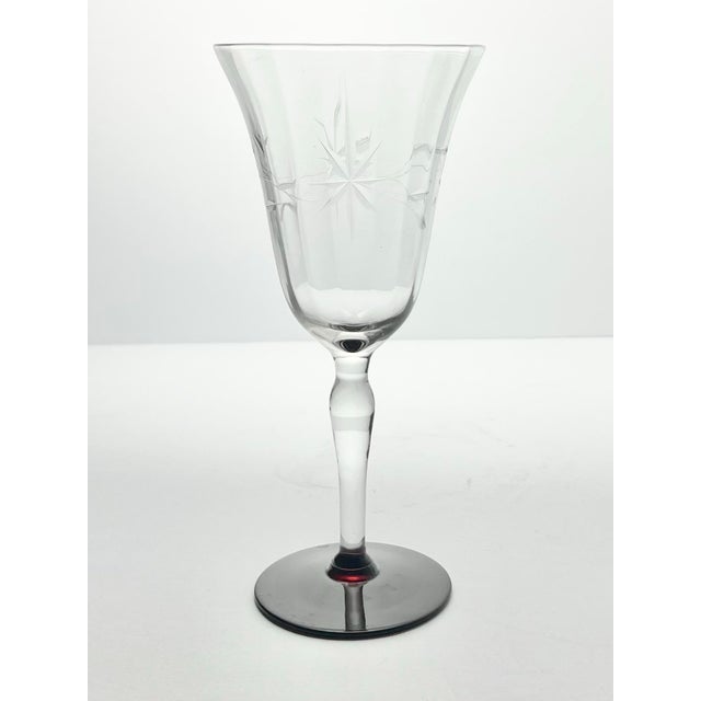 1950s Vintage Ruby Red Footed Star Flower Etched Optic Wine Glasses - Set of 4 For Sale - Image 4 of 7