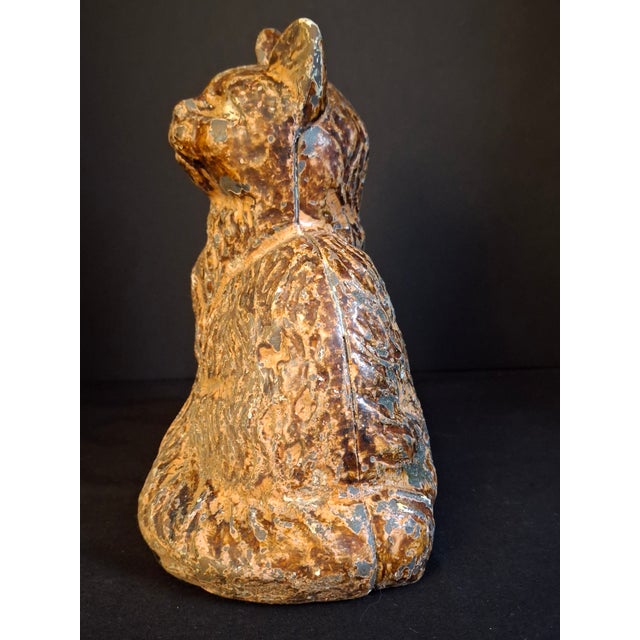 Antique Cast Iron Seated Cat Doorstop Vintage Orange Painted Feline Figure 4lb For Sale - Image 10 of 18