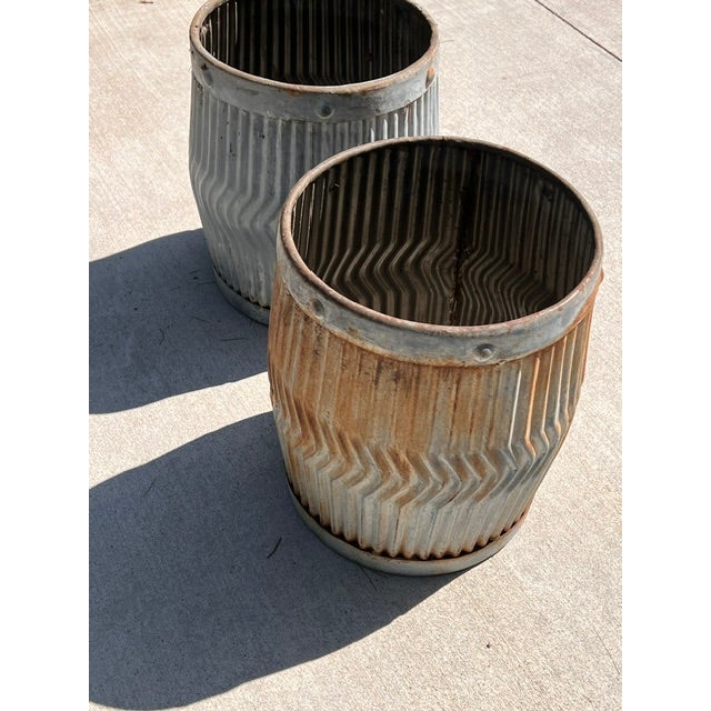 Pair of Antique Galvanized Dolly Tub Planters For Sale - Image 6 of 12