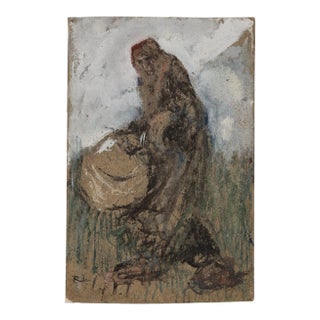 Gabriele Galantara - Woman with Basket - Original ink, Tempera and Watercolor - 1905 For Sale