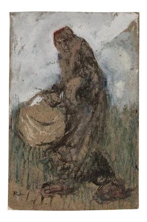 Gabriele Galantara - Woman with Basket - Original ink, Tempera and Watercolor - 1905