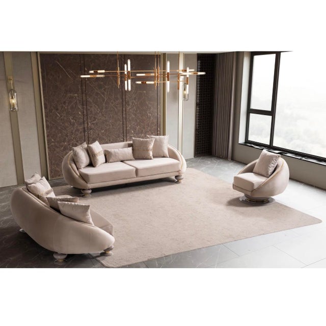 Elysium Neutral 3-Piece Sofa Set by Casa Milano - Curved Modern Luxury With Gold Details For Sale - Image 15 of 16