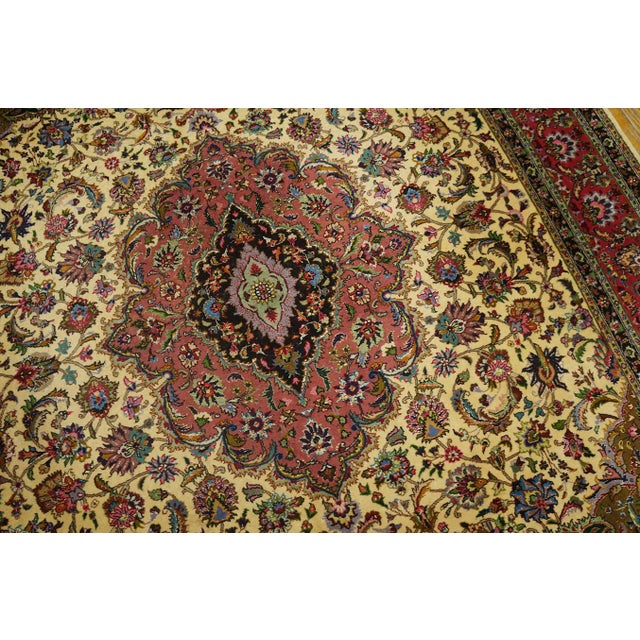 1960s Refined Ivory Background Color With Rosette Claret Border Overall-Medallion Patterns Antique Persian Tabriz Rug For Sale - Image 5 of 9
