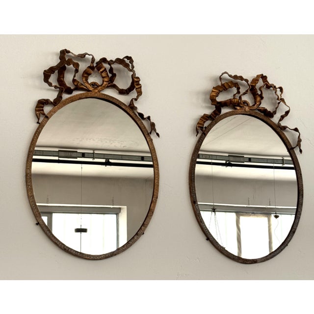 Mid-Century Modern Italian Wrought Iron Wall Mirrors, 1950s, Set of 2 For Sale - Image 4 of 18