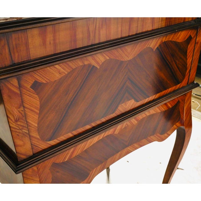 1970s 1970s Striking Italian Inlaid Tambour Secretary Desk / Petite Marquetry Writing Desk With Automatic Roll Top For Sale - Image 5 of 9