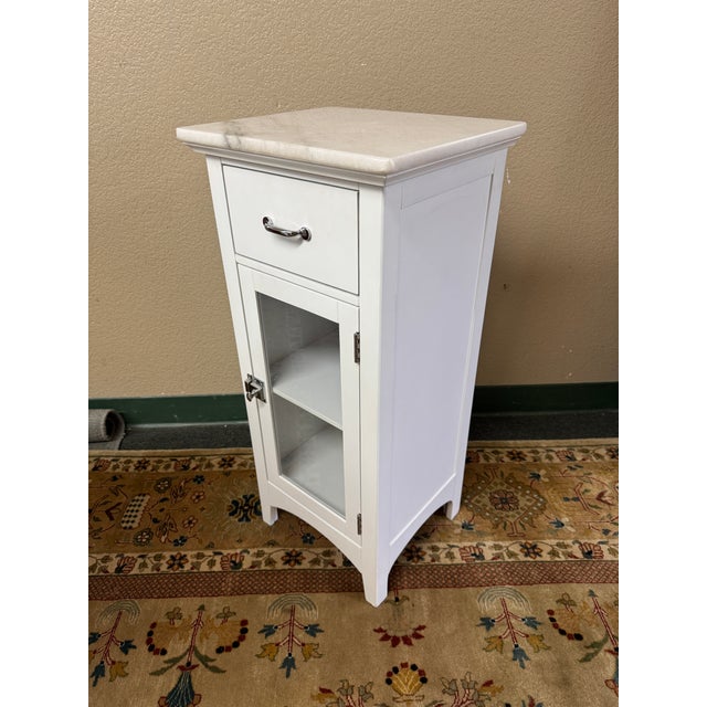 2010s Elegant Furniture Madison Avenue Marble Top Glass Door Cabinets, Pair For Sale - Image 5 of 15