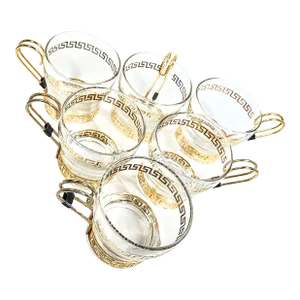 22 Kt Gold Greek Key Glass Coffee Cups- Set of Six