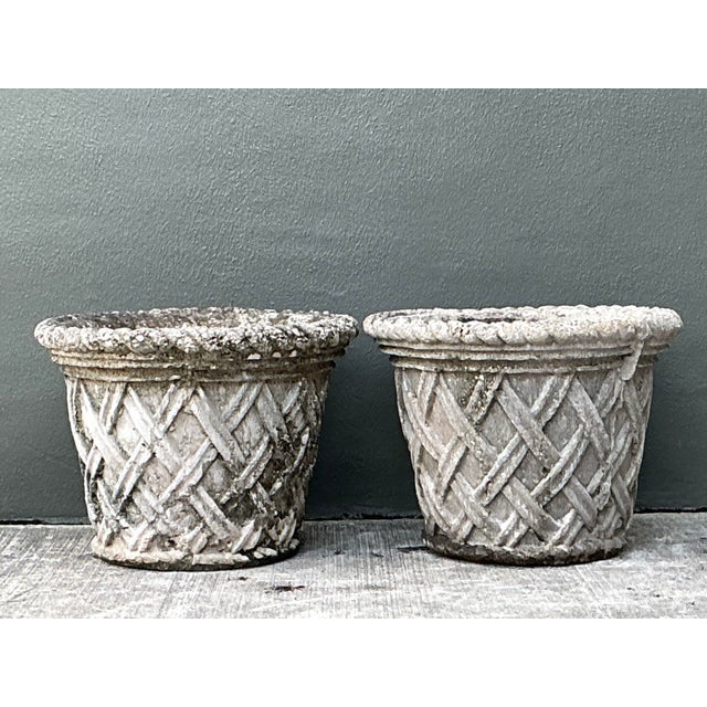 Vintage Cast Concrete Trellis Planters - A Pair For Sale - Image 11 of 12
