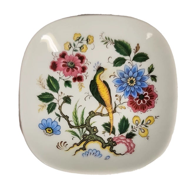 Vintage Small Square Dish Featuring Peacock by P. Pastaud Limoges France For Sale