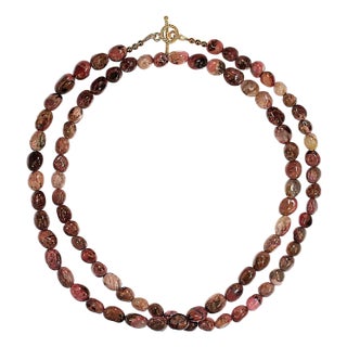 Ajd 33 Inch Rhodonite Smooth Nugget Necklace For Sale