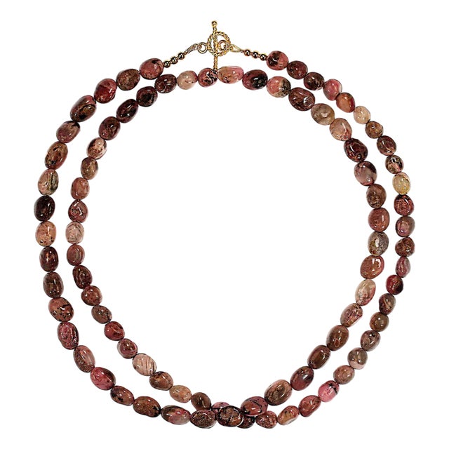 Ajd 33 Inch Rhodonite Smooth Nugget Necklace For Sale