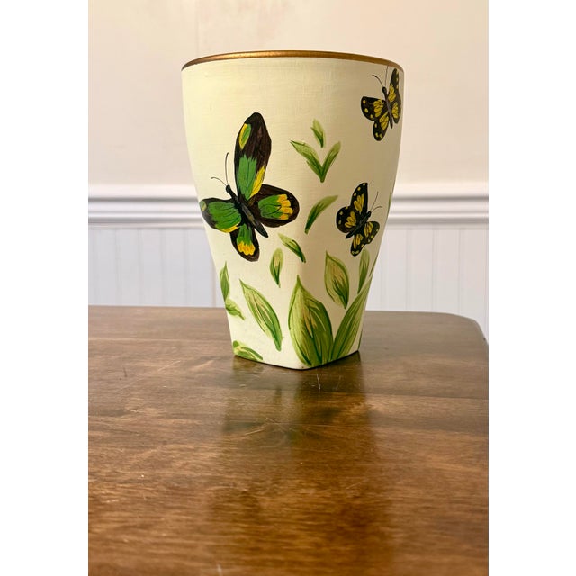 Late 20th Century Hand Painted Butterfly Tapered Vase For Sale - Image 11 of 11