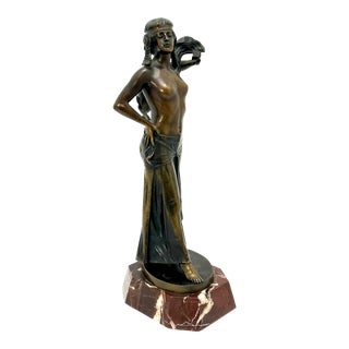 Fine 16 Inch Antique Beautiful Art Nouveau Woman Bronze Figure by Noted Austrian Sculptor Victor Heinrich Seifert Circa 1900 For Sale
