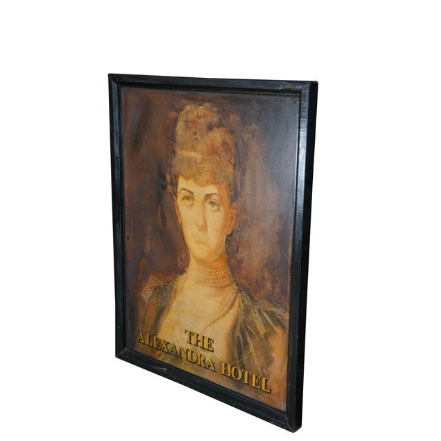 An exquisite Edwardian Era Hotel Sign showcasing a portrait of Queen Alexandra of Denmark, who served as Queen of the...