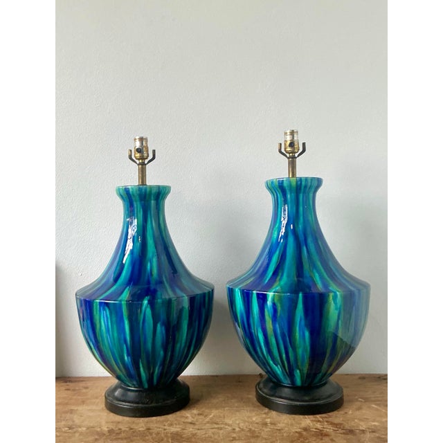 Vintage MCM Drip Glazed Ceramic Lamps - A Pair For Sale - Image 12 of 12