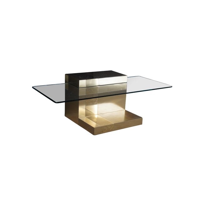 Mid-Century Modern Cityscape Mid Century Modern Cantilever Floating Gold Coffee Table Attributed to Paul Evans For Sale - Image 3 of 12