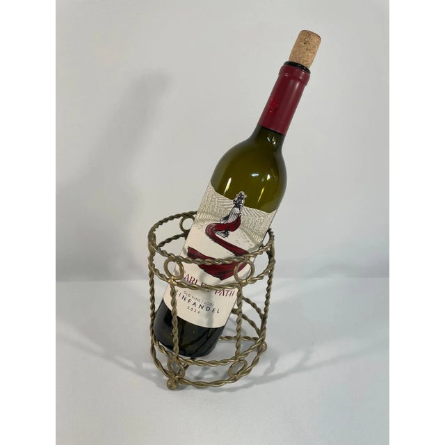Vintage 1970s Gold Twisted Metal Wine Bottle Holder For Sale - Image 10 of 11